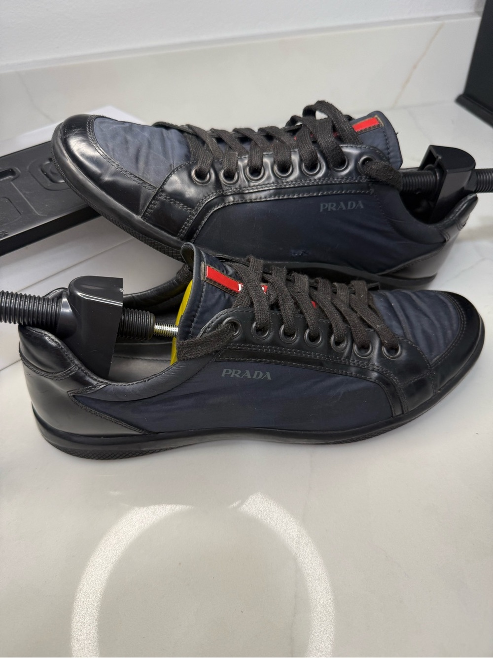 Authentic Prada Men’s Sneakers Size 8 Black Navy Red Low Top US men 9